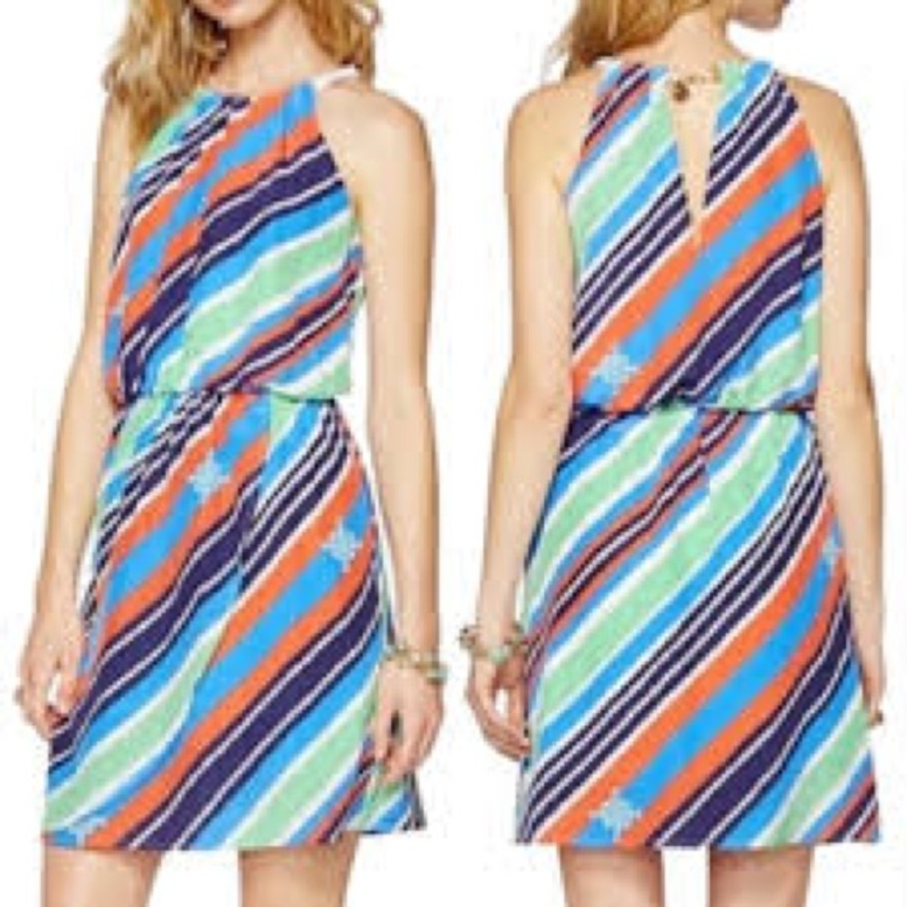 Lilly Pulitzer Kennett Overboard Stripe Braided Chain Halter Dress